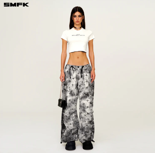 COMPASS INK GARDEN TIE-DYE HUNTING PARATROOPER PANTS BLACK AND WHITE Regular price
