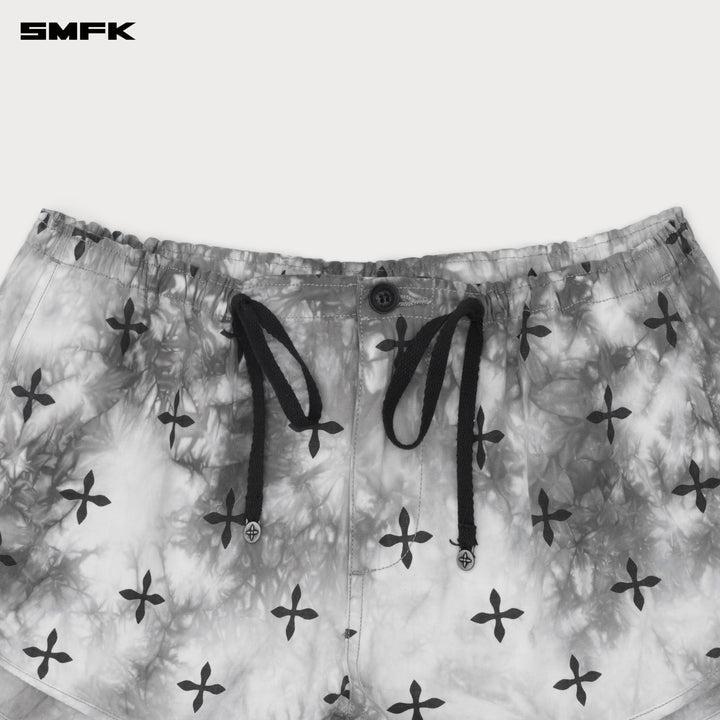 COMPASS INK GARDEN HANDMADE TIE-DYE PARATROOPER SHORTS (BLACK AND WHITE TIE-DYE)