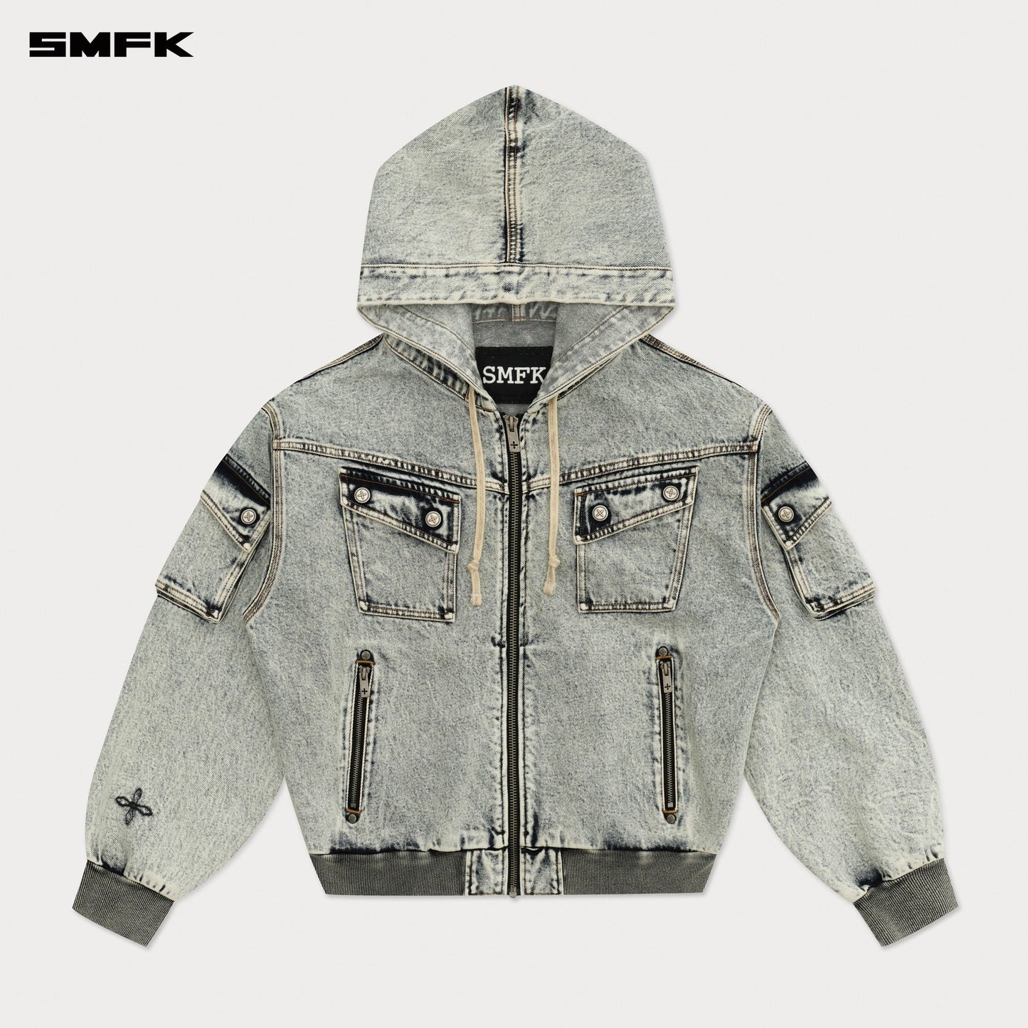 COMPASS STORM GARDEN OVERSIZE DENIM HOODIE WHITE