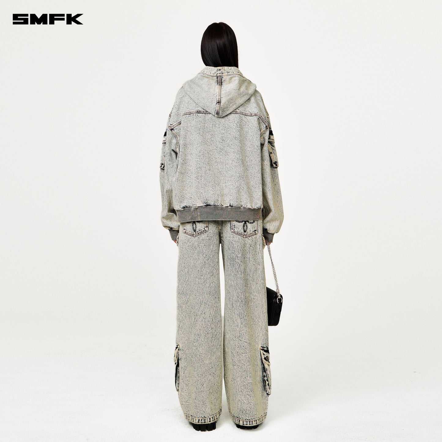 COMPASS STORM GARDEN OVERSIZE DENIM HOODIE WHITE