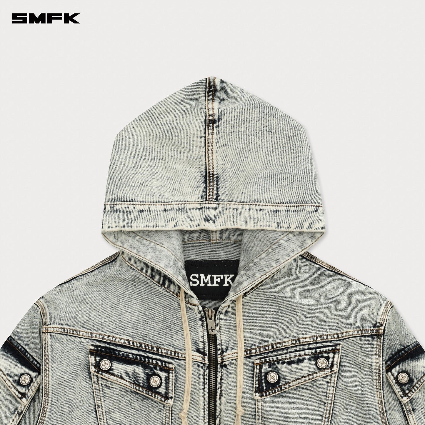 COMPASS STORM GARDEN OVERSIZE DENIM HOODIE WHITE