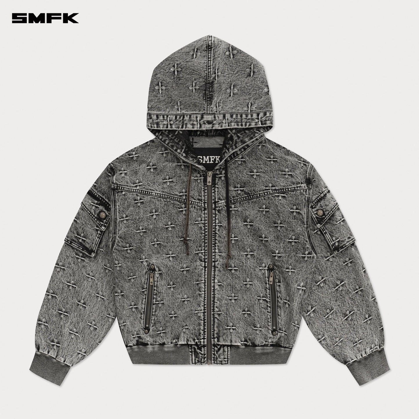 COMPASS STORM GARDEN OVERSIZE DENIM HOODIE GRAY