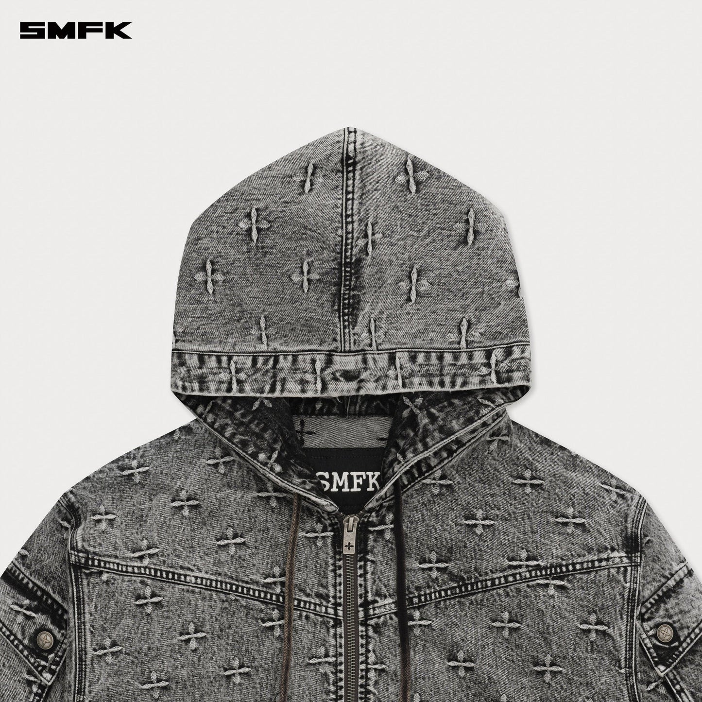 COMPASS STORM GARDEN OVERSIZE DENIM HOODIE GRAY