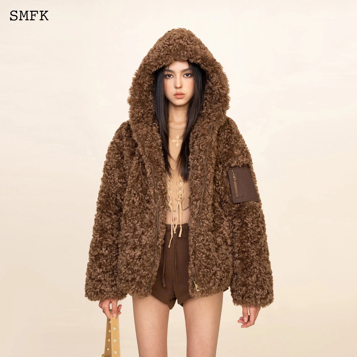 Wildworld Adventure Outdoor Faux Fur Hoodie In Brown