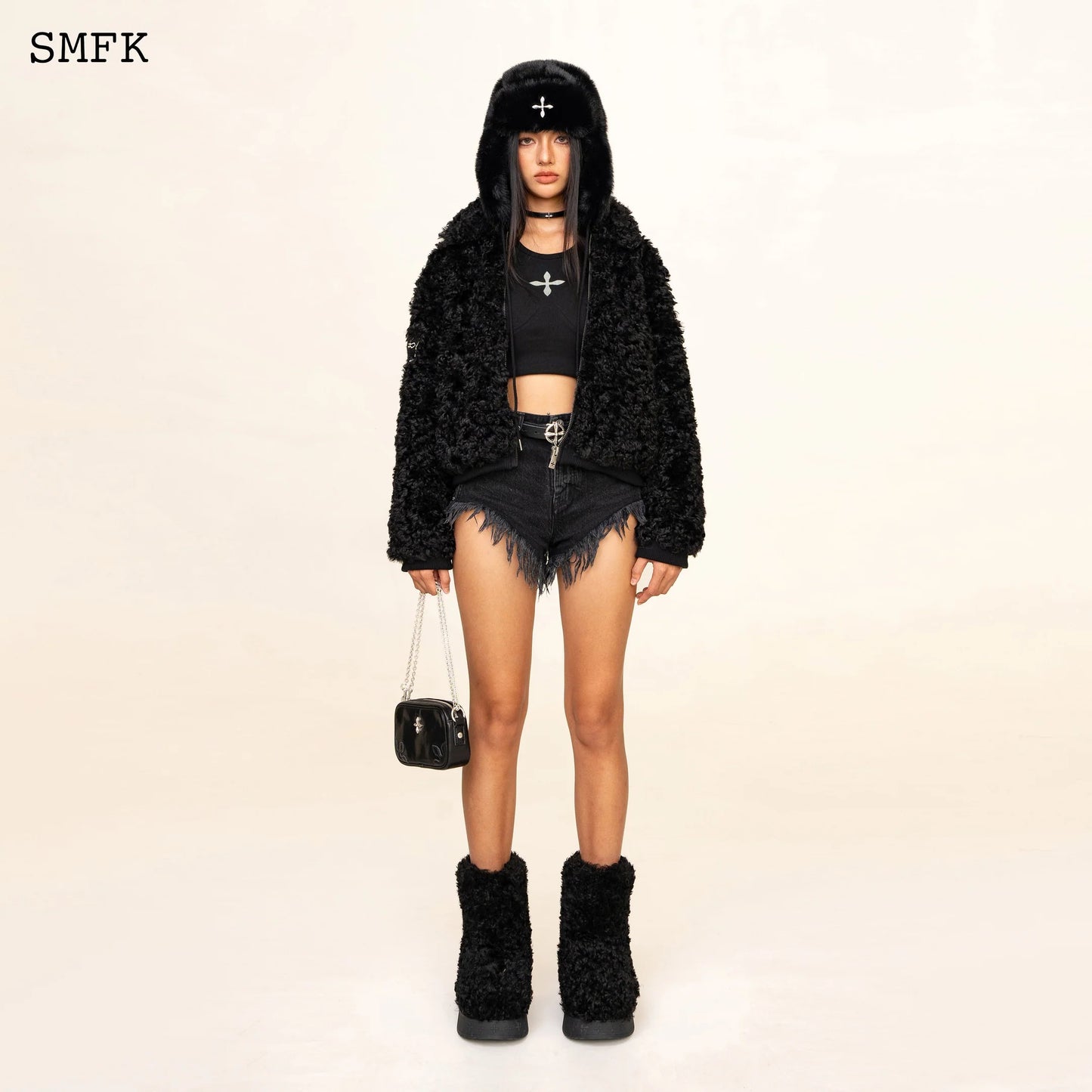 Wildworld Adventure Short Faux Fur Jacket In Black