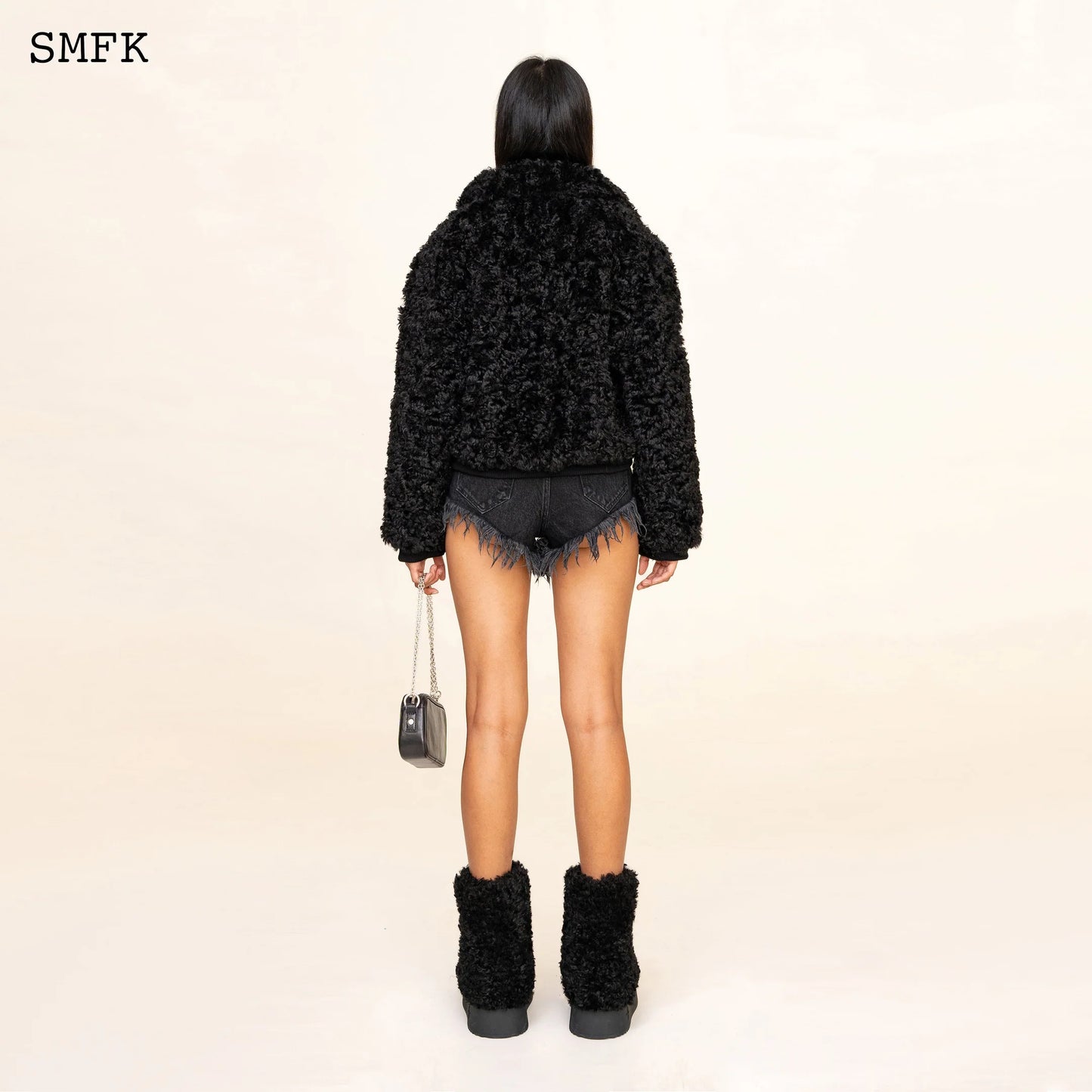 Wildworld Adventure Short Faux Fur Jacket In Black