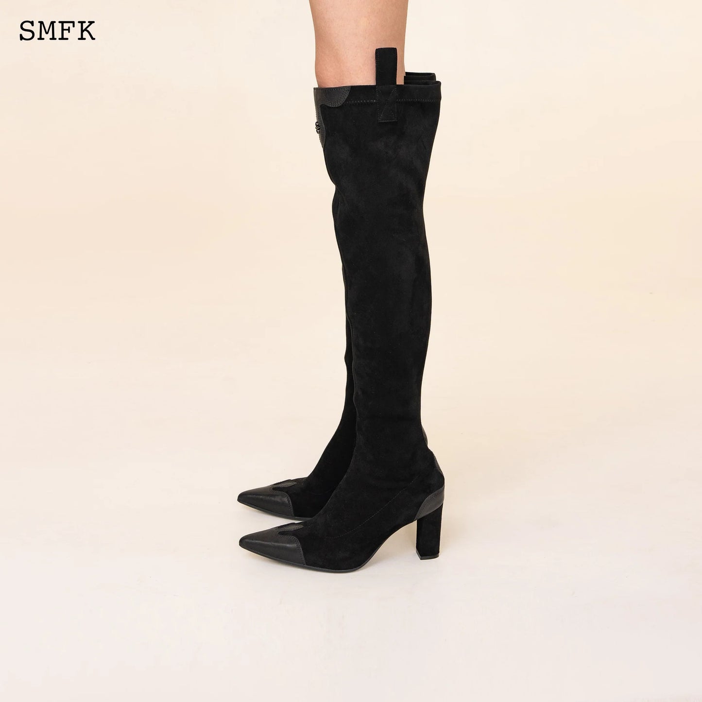 Compass Cross Black Velvet Over-The-Knee Boots
