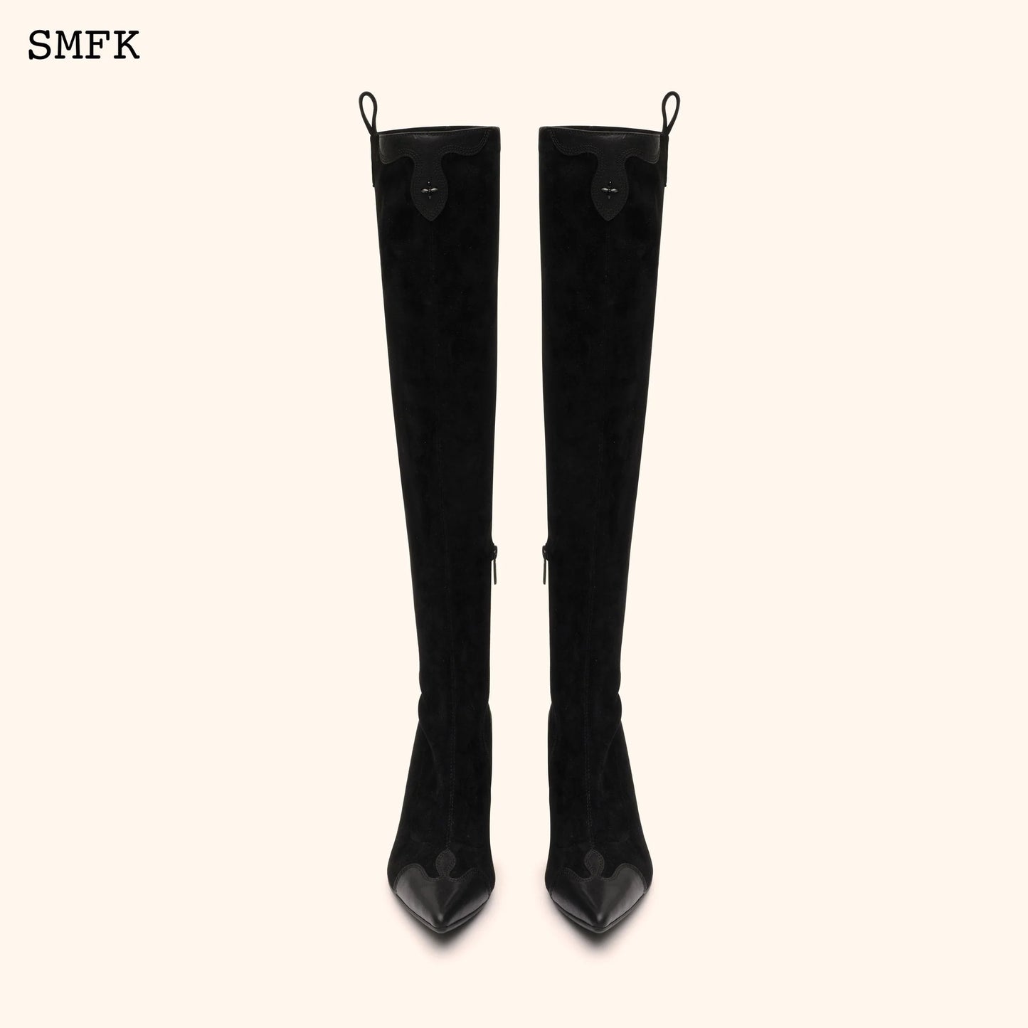 Compass Cross Black Velvet Over-The-Knee Boots