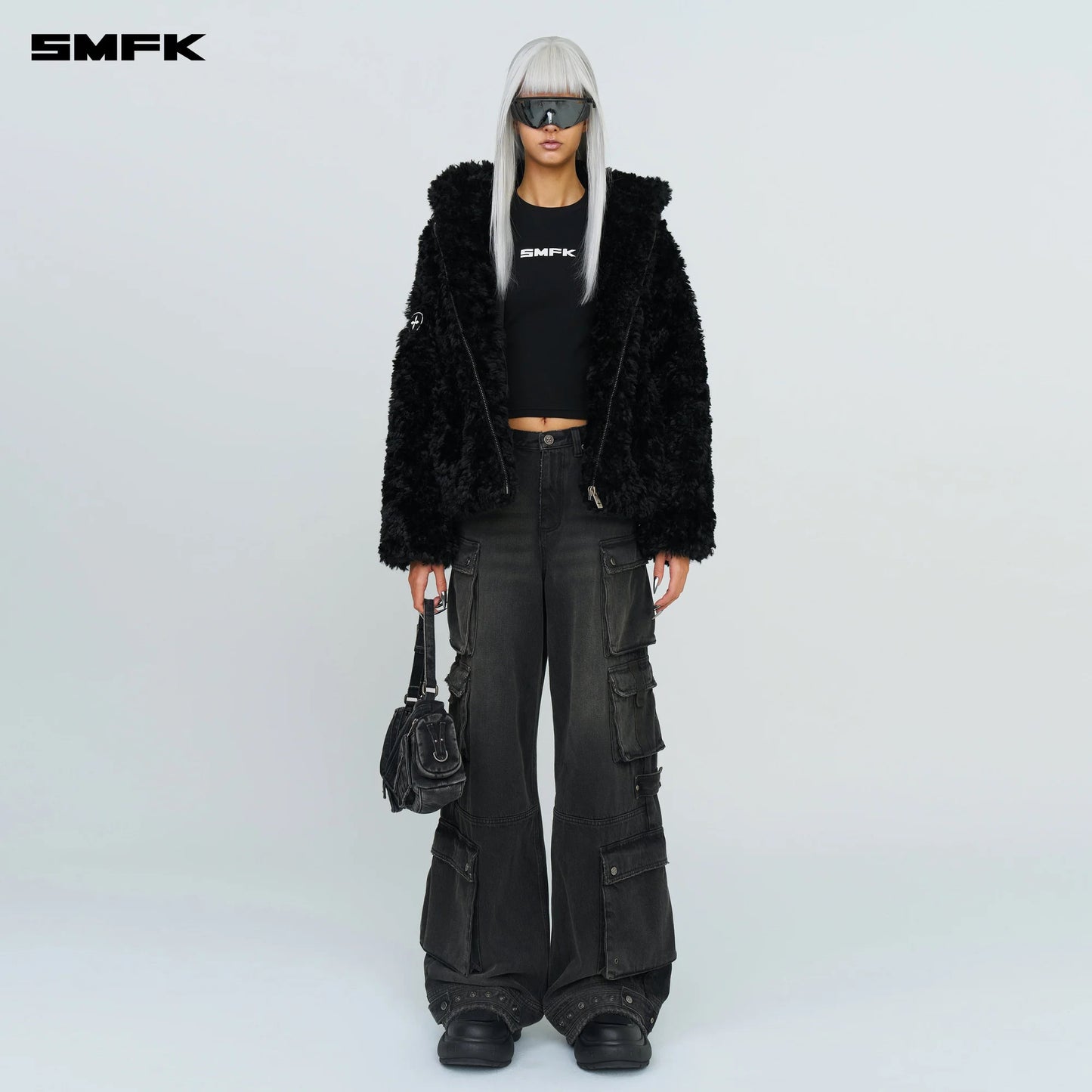 COMPASS SNOWMAN CLASSIC FAUX FUR JACKET BLACK