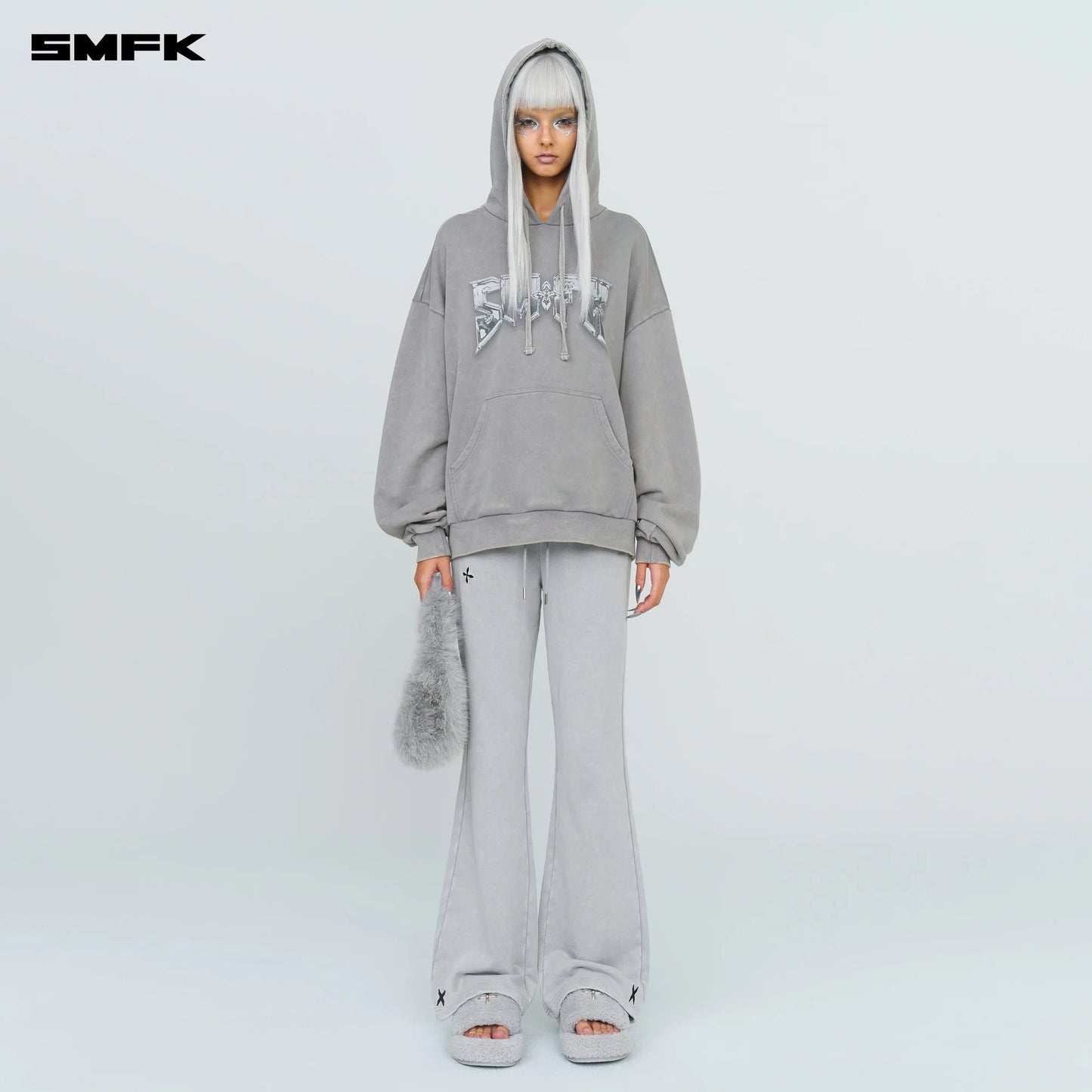 COMPASS METAL ROCK LOOSE HOODIE GRAY
