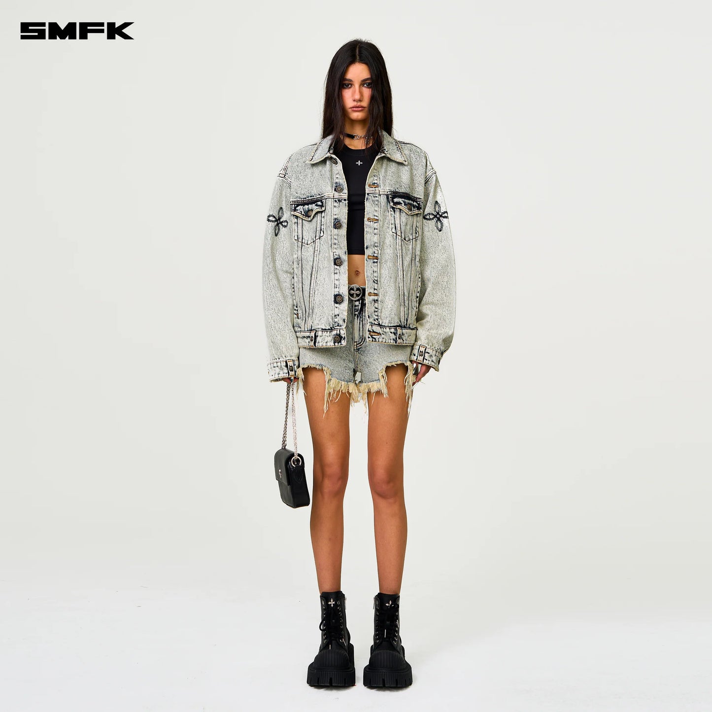 COMPASS WILD MUSTANG FLOWER ARM DENIM JACKET SNOWFLAKE