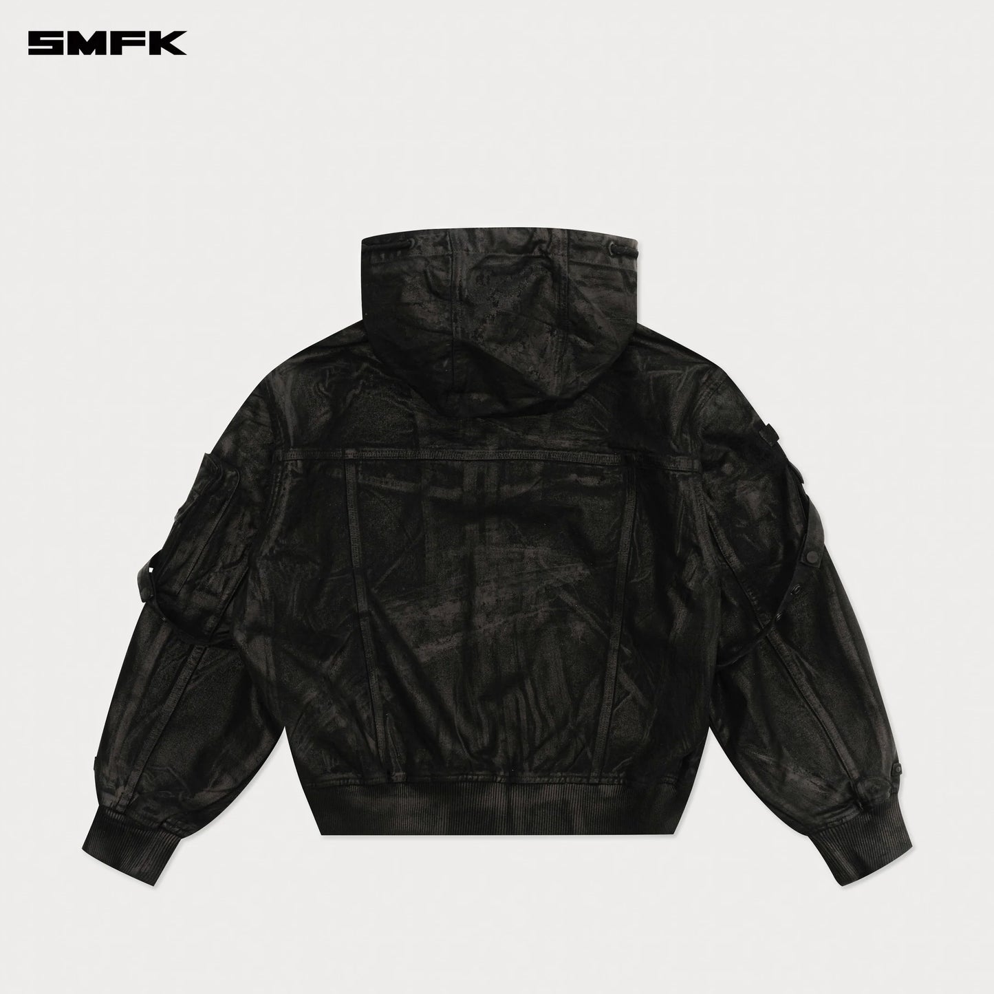 COMPASS MUSTANG LIGHTNING WAXED DENIM HOODIE - LIGHTNING BLACK