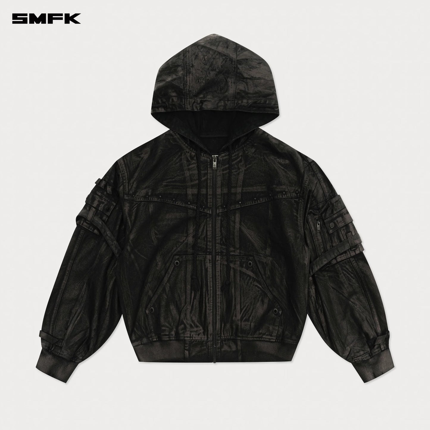 COMPASS MUSTANG LIGHTNING WAXED DENIM HOODIE - LIGHTNING BLACK