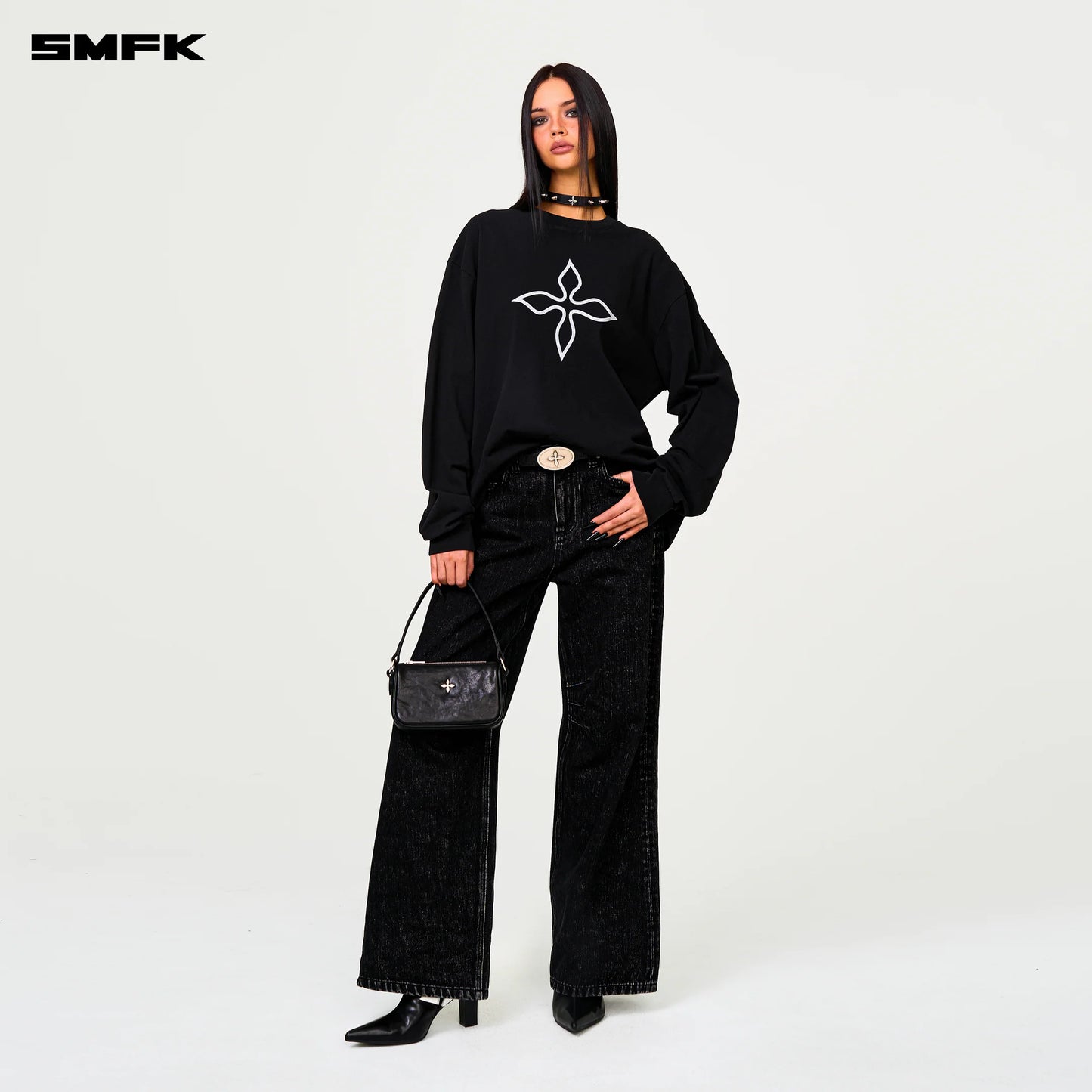 COMPASS BLACK MAGNOLIA OVERSIZED LONG SLEEVE TOP - WILDERNESS BLACK