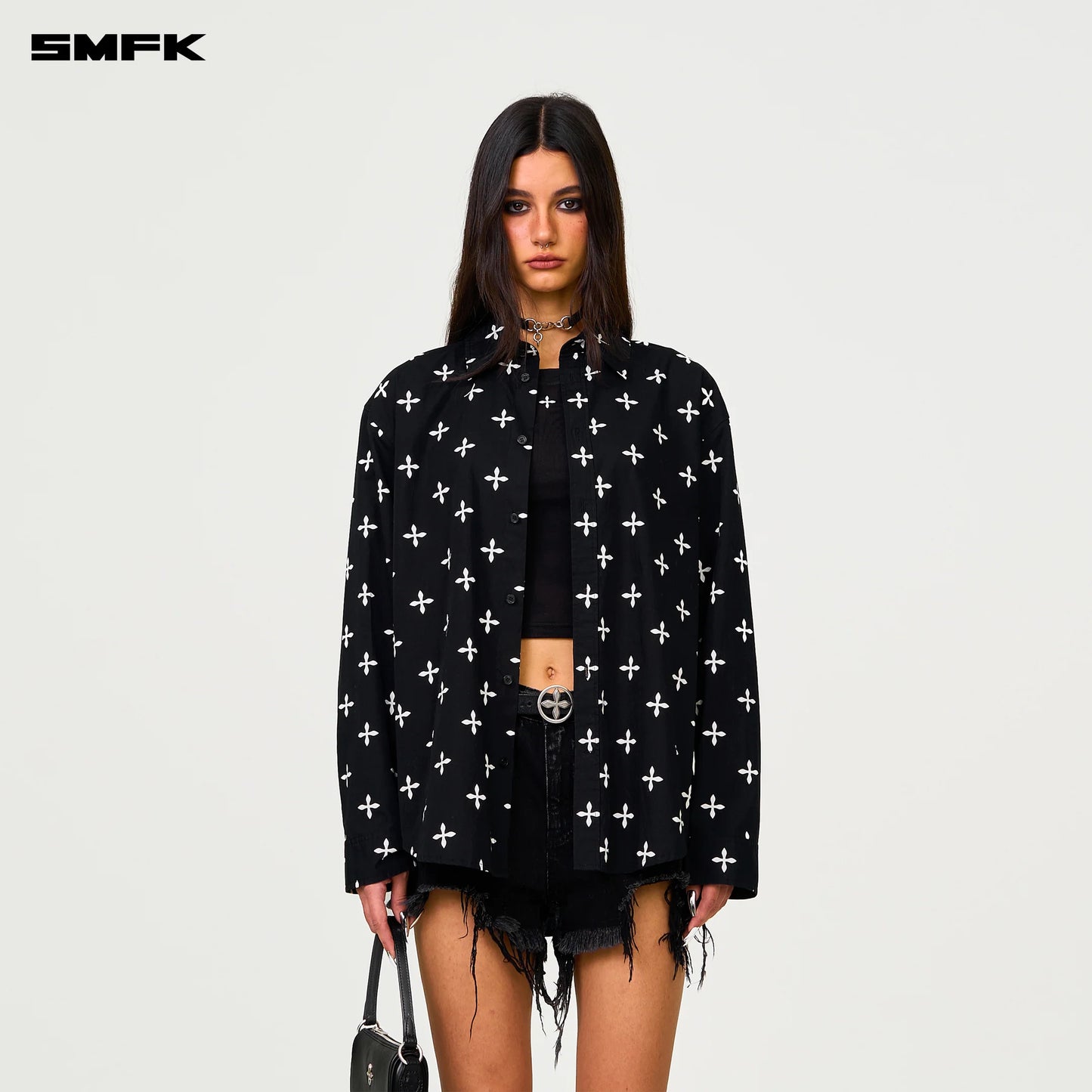 COMPASS BLACK GARDEN WIDE FIT COTTON GAUZE SHIRT - BLACK GARDEN