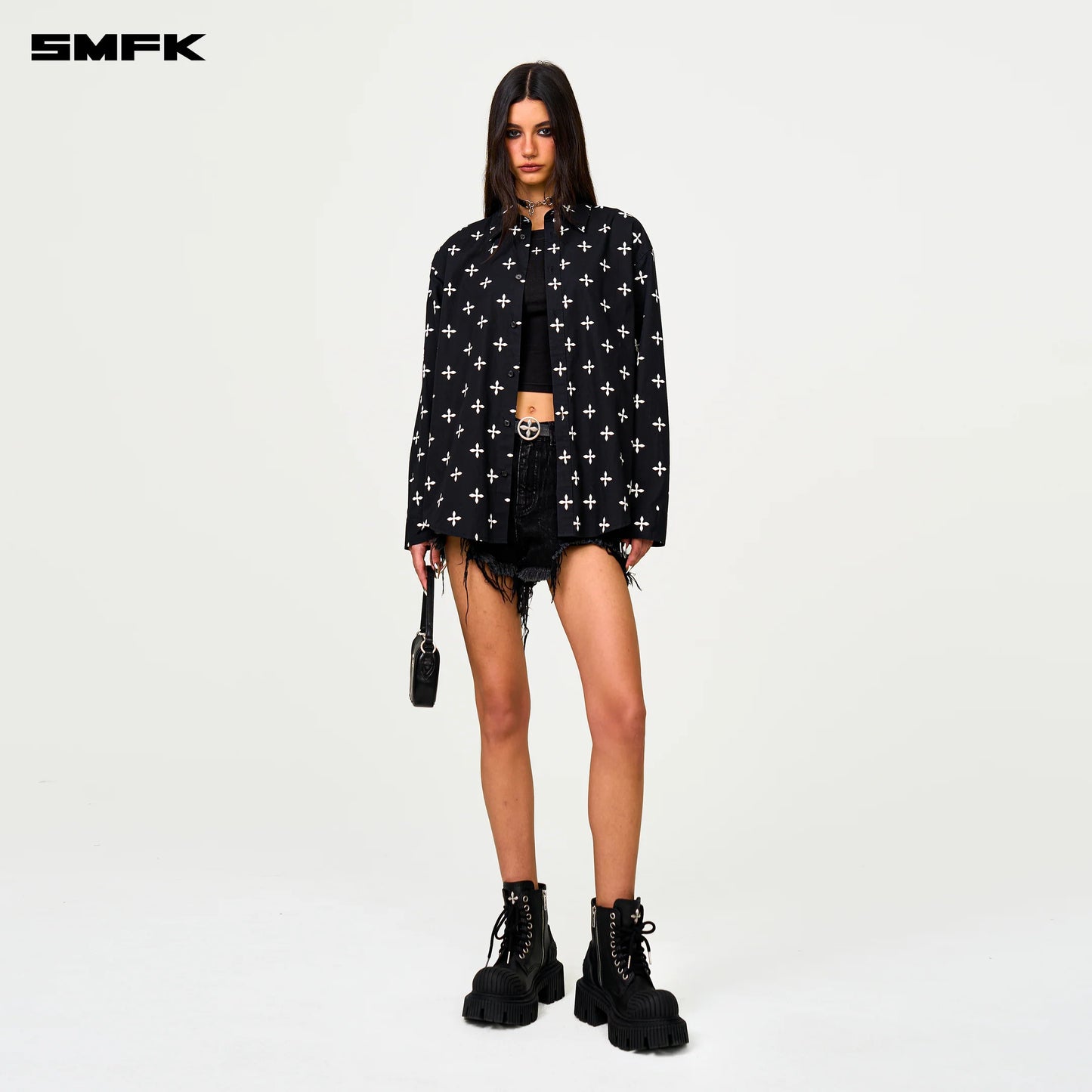 COMPASS BLACK GARDEN WIDE FIT COTTON GAUZE SHIRT - BLACK GARDEN