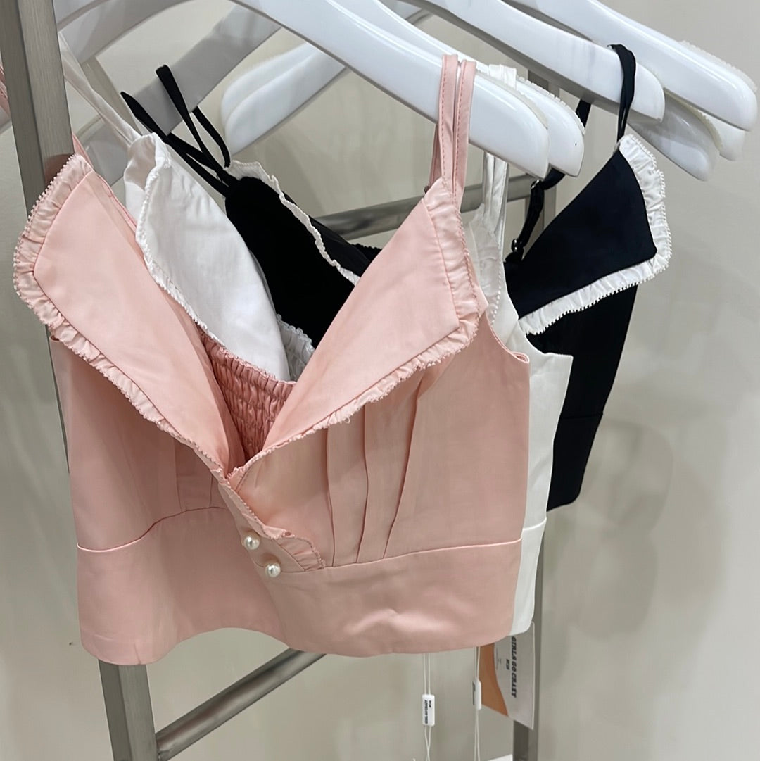 三色翻领蕾丝吊带