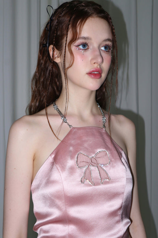 Pink Bow Crop Top and Skirt Set