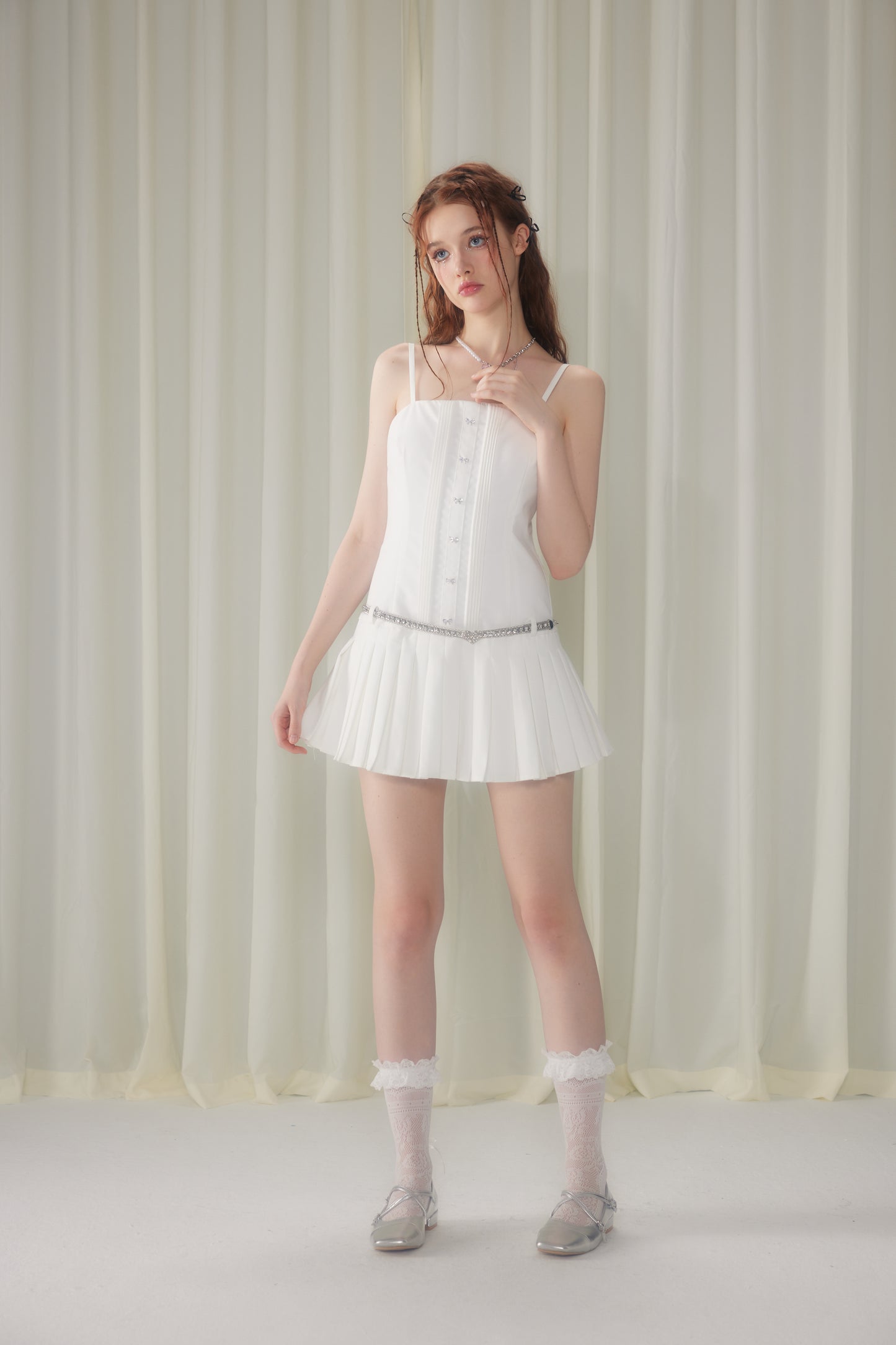 Cotton Mini Dress White With Belt