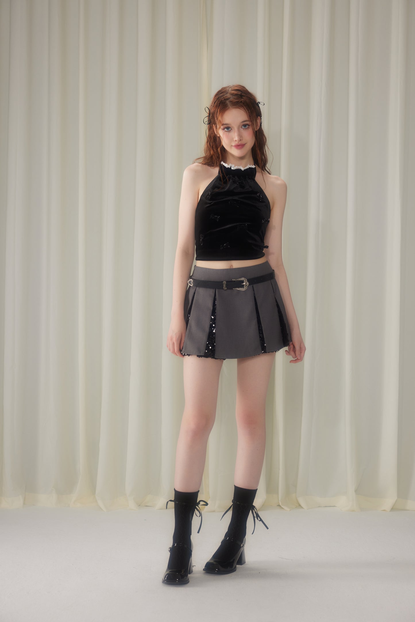 Sequin Pleated Skirt