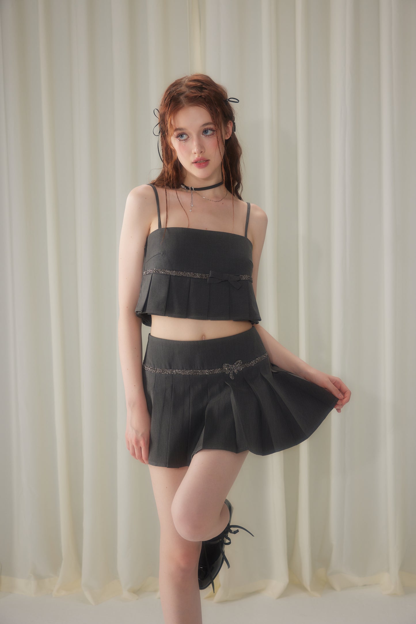Pleated Vest and Skirt Sets
