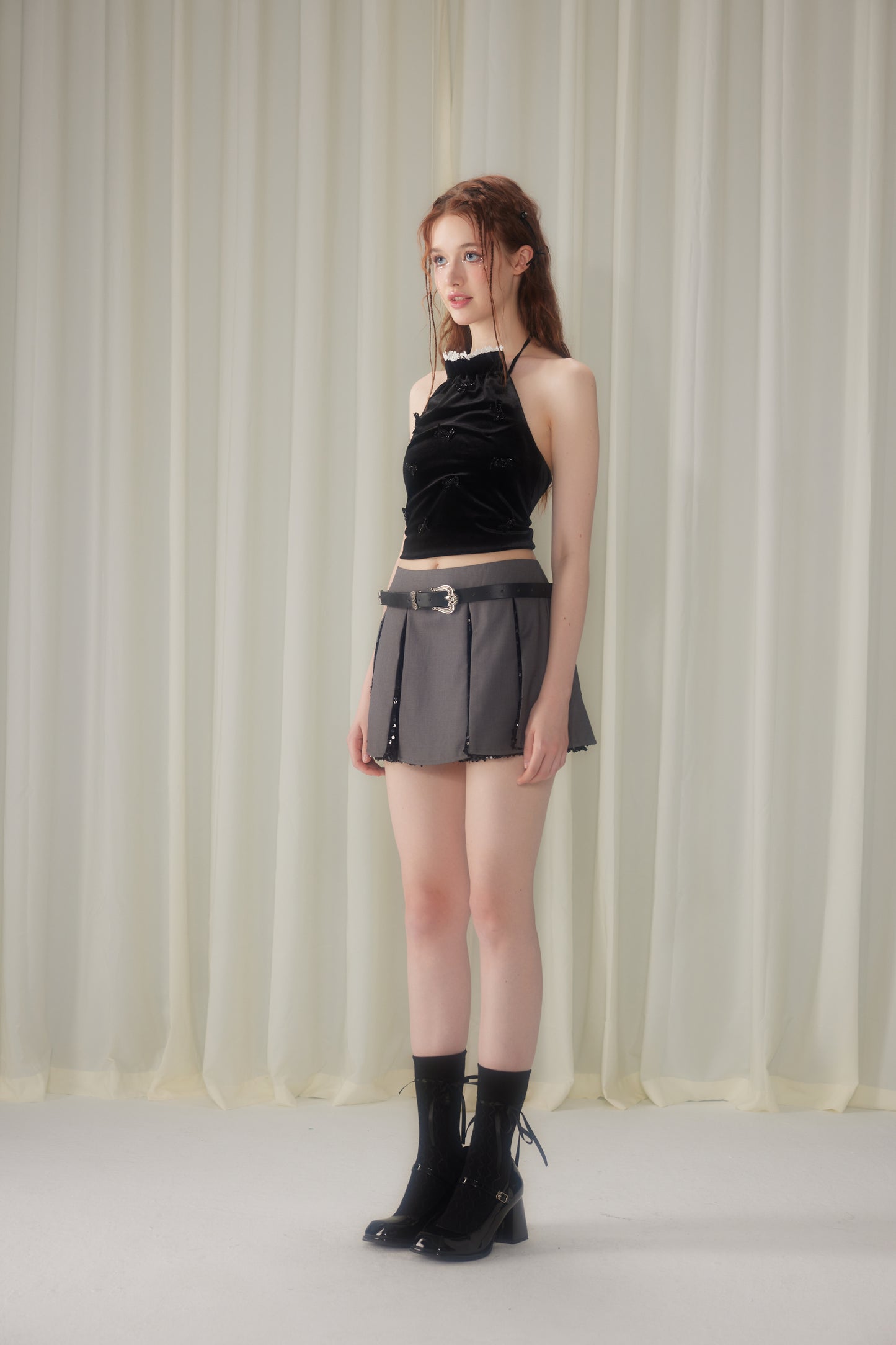 Sequin Pleated Skirt