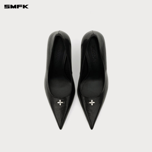 COMPASS RIVET CROSS RIVET CLASSICAL HEELS 8CM WOMEN'S SHOES - WILDERNESS BLACK