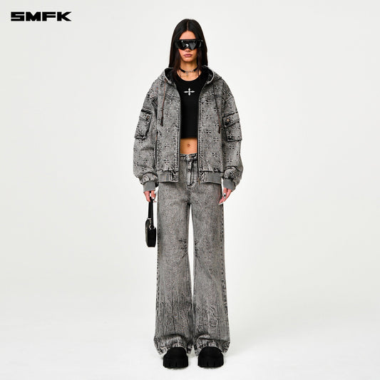 COMPASS STORM GARDEN OVERSIZE DENIM HOODIE GRAY