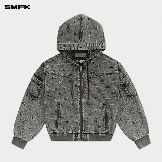 COMPASS STORM GARDEN OVERSIZE DENIM HOODIE GRAY