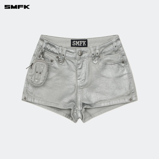 SMFK COMPASS WILD TARPAN LOW-WAIST DENIM SHORTS SILVER