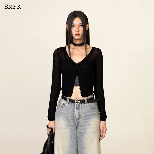 SMFK COMPASS CLASSIC WOOLEN KNITTED CARGIDAN IN BLACK
