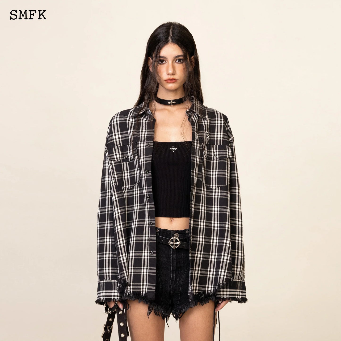 SMFK COMPASS BLACK PLAID WORKWEAR STYLE SHIRT