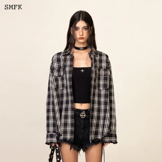 SMFK COMPASS BLACK PLAID WORKWEAR STYLE SHIRT