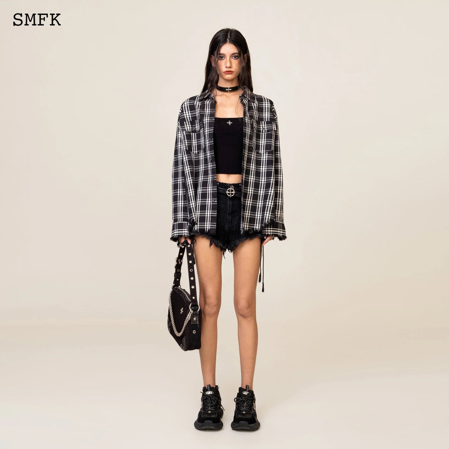 SMFK COMPASS BLACK PLAID WORKWEAR STYLE SHIRT