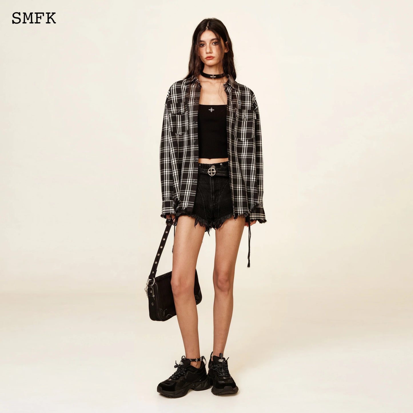 SMFK COMPASS BLACK PLAID WORKWEAR STYLE SHIRT