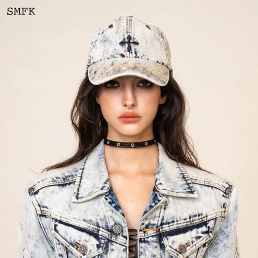 Wildworld Cross Denim Cream Baseball Cap