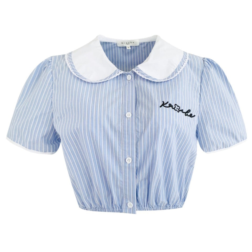Doll Collar Striped Short Sleeve Shirt