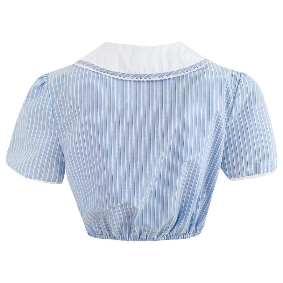 Doll Collar Striped Short Sleeve Shirt