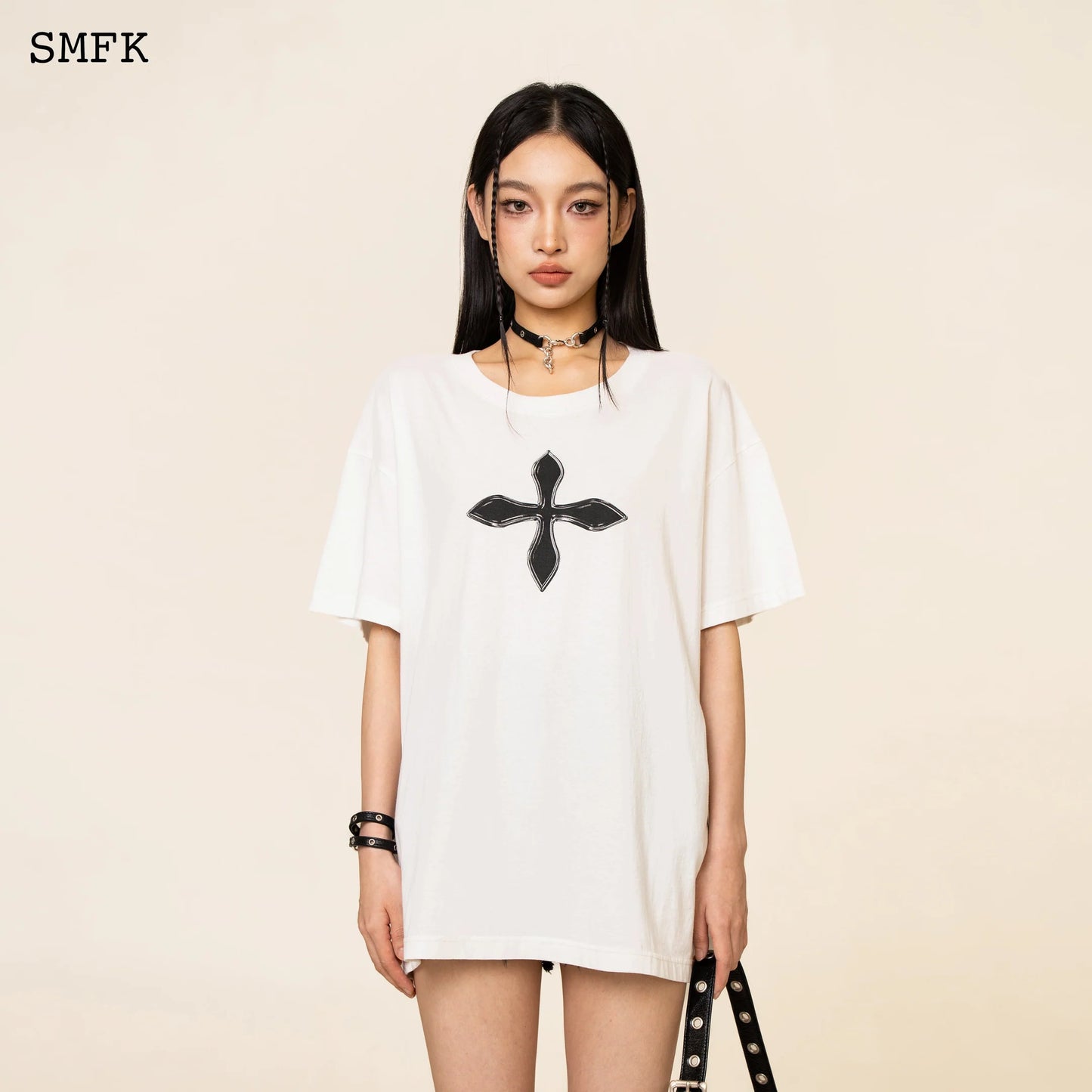 Compass Cross Vintage Oversize Tee In White