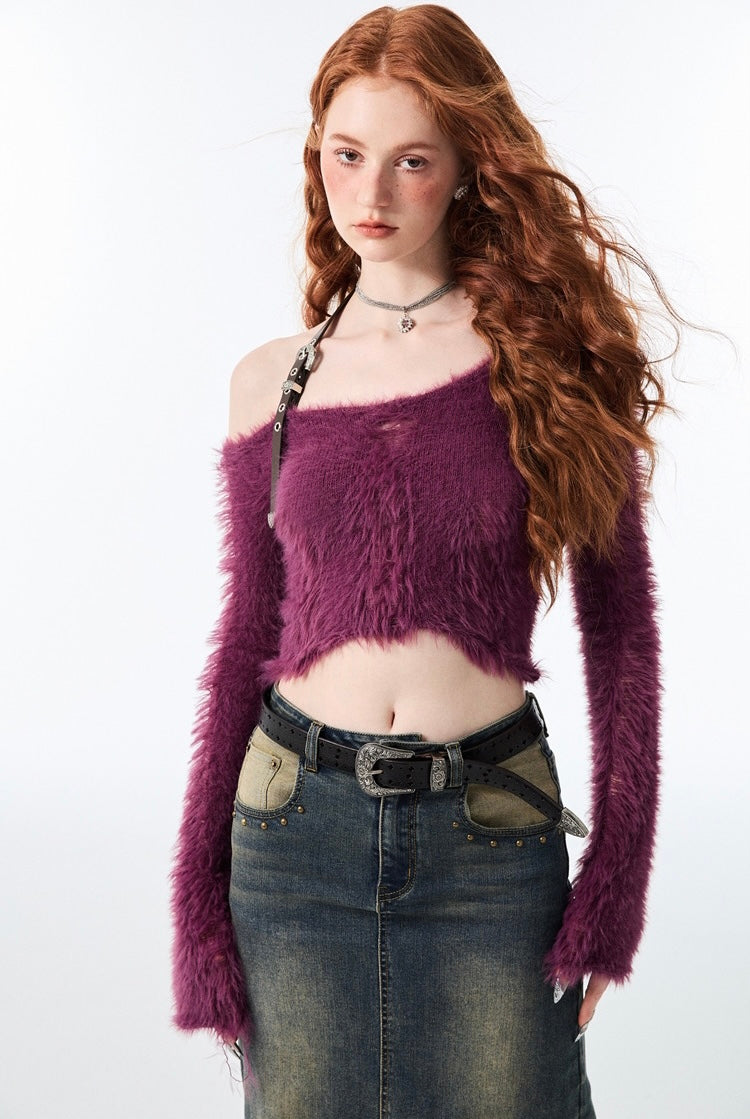 Off Shoulder Mink Fleece Sweater