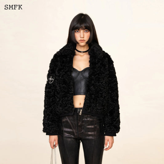 Wildworld Adventure Short Faux Fur Jacket In Black