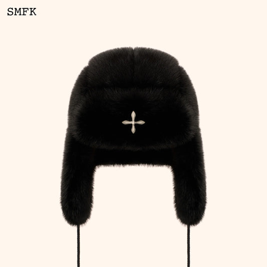 SMFK COMPASS CROSS WINTER FAUX FUR HAT IN BLACK