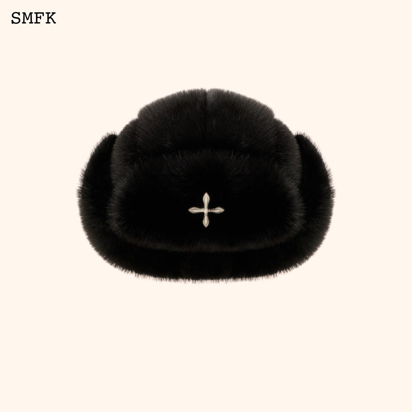 SMFK COMPASS CROSS WINTER FAUX FUR HAT IN BLACK