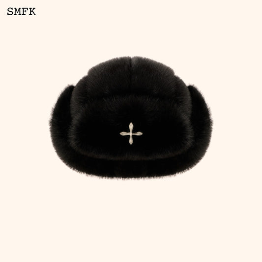 SMFK COMPASS CROSS WINTER FAUX FUR HAT IN BLACK
