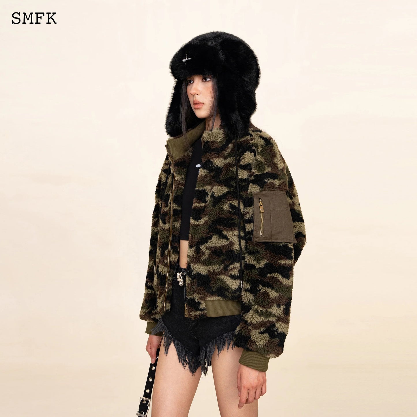 SMFK COMPASS CROSS WINTER FAUX FUR HAT IN BLACK