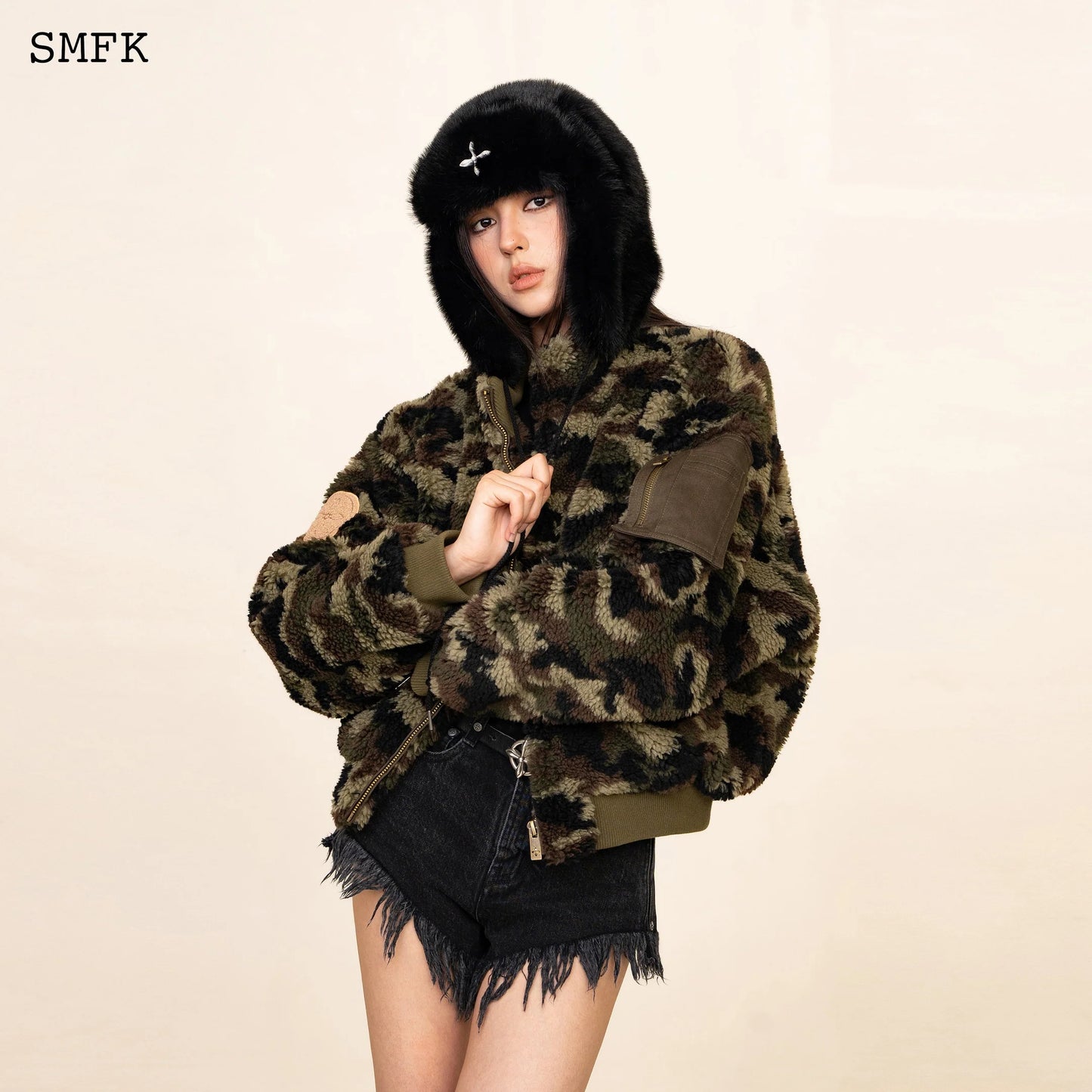 SMFK COMPASS CROSS WINTER FAUX FUR HAT IN BLACK