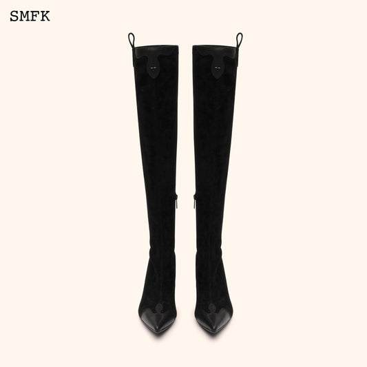 Compass Cross Black Velvet Over-The-Knee Boots