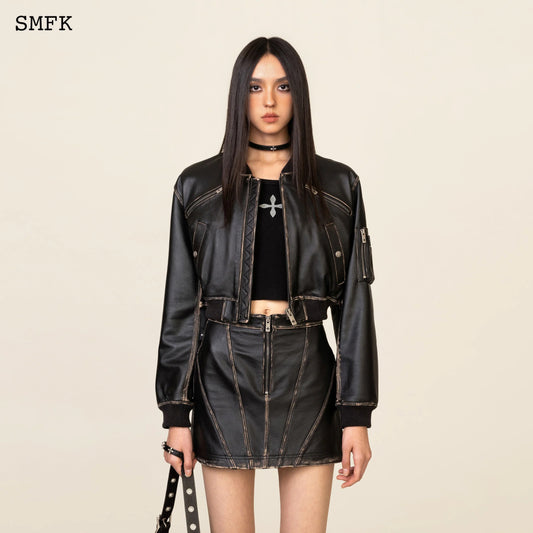 SMFK WILD WORLD RETRO PILOT SHORT LEATHER JACKET