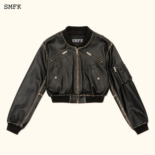 SMFK WILD WORLD RETRO PILOT SHORT LEATHER JACKET