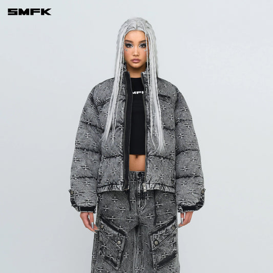 SMFK COMPASS MUSTANG CLASSIC DENIM PUFFER JACKET IN GRAY
